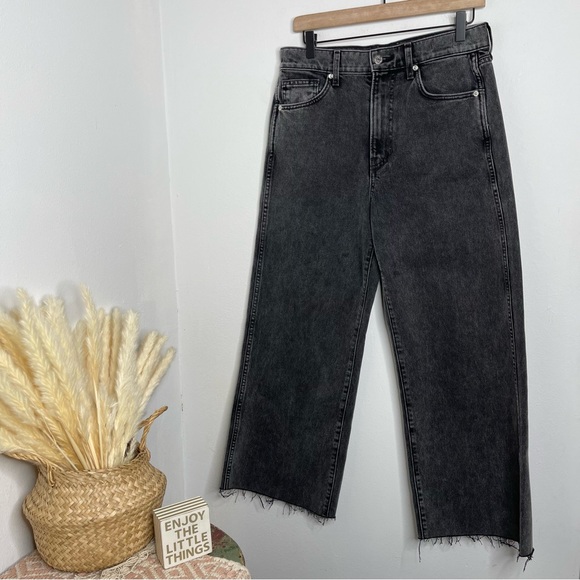 VERONICA BEARD Jeans Taylor Cropped Frayed High Rise Wide Leg in Ash Onyx Sz 29 - Picture 6 of 17